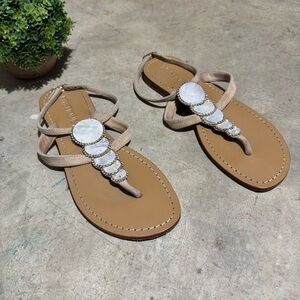 Mystique Mother Of Pearl Leather Sandals Size 10 Vacation‎ Beach Wedding Summer